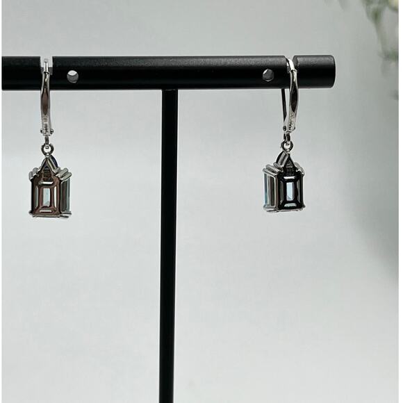BBJ 925 Sterling Silver Emerald Cut Blue Topaz Sm Sapphire Lever back Earrings - Picture 9 of 9